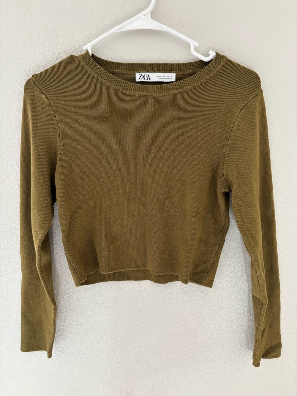 Zara Olive Ribbed Long Sleeve Crop Top